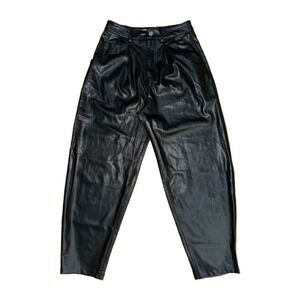 Zara Women's Sz Small Faux Leather Paper Bag‎ Pants Black Pleated Belted Tapered